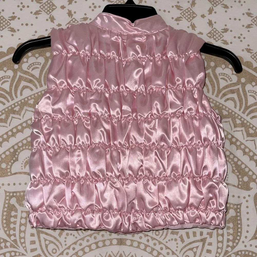 “KIDS HEADQUARTERS” GIRLS PINK ZIP-UP PUFFER VEST WITH BOWS & RHINESTONES SIZE 5 - Picture 4 of 6